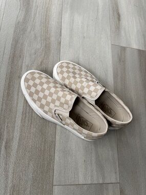Vans Platform Slip-On Checkerboard Sneakers - Beige & White